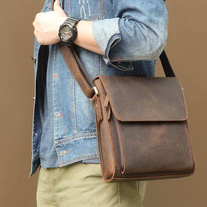 Vintage Crazy Horse Leather Crossbody Bag