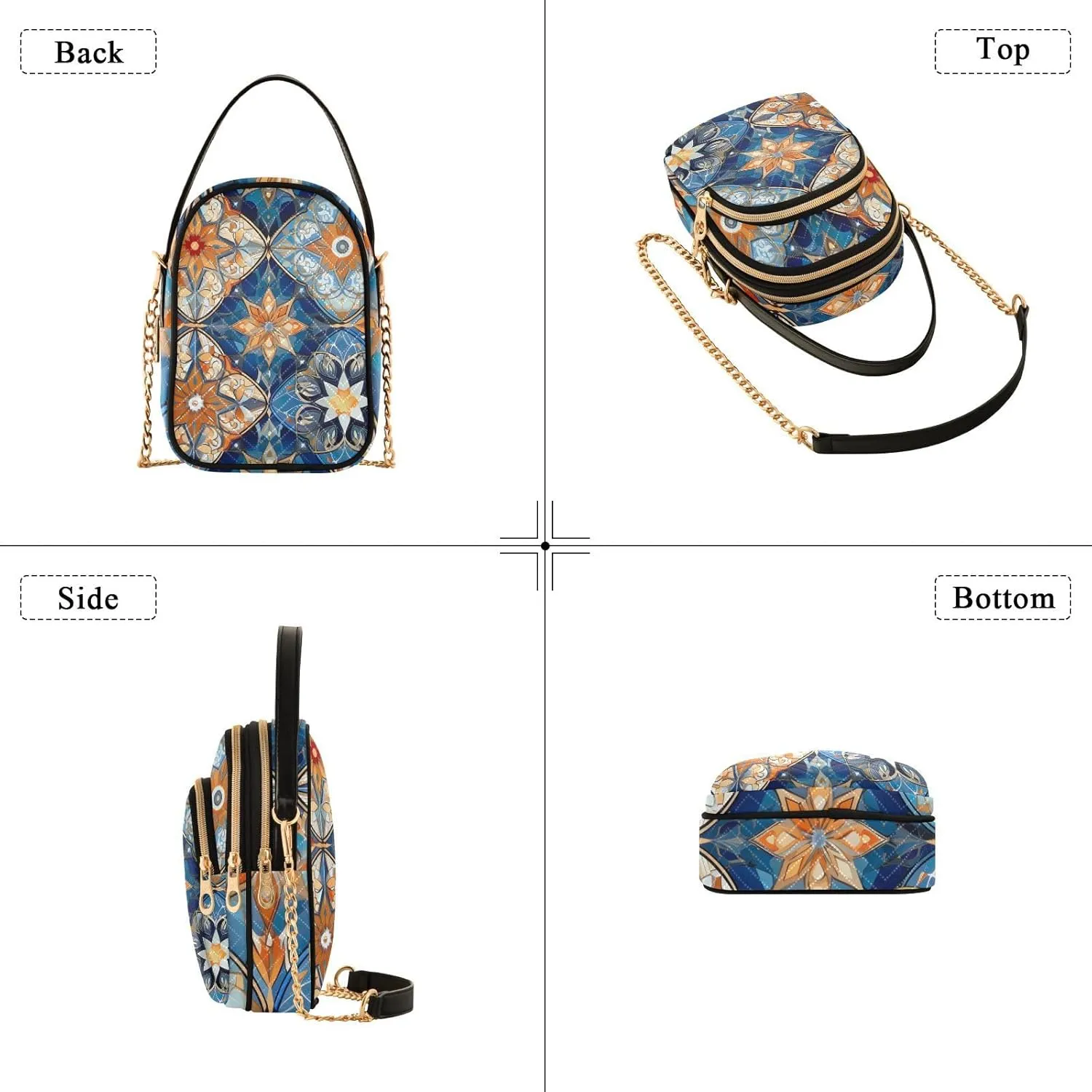 Vintage Floral with Blue Roses Triple Compartment Crossbody Bag, Ladies Shoulder Handbags