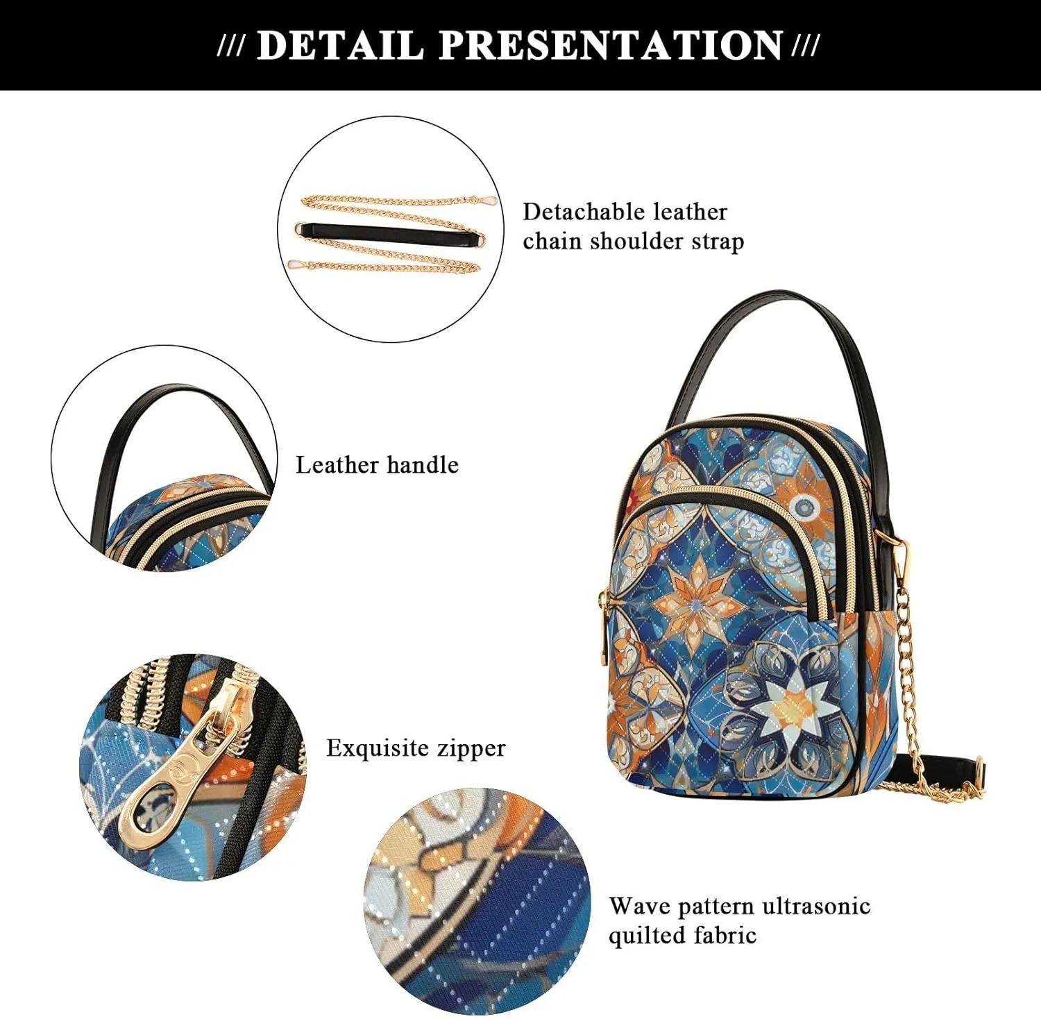 Vintage Floral with Blue Roses Triple Compartment Crossbody Bag, Ladies Shoulder Handbags