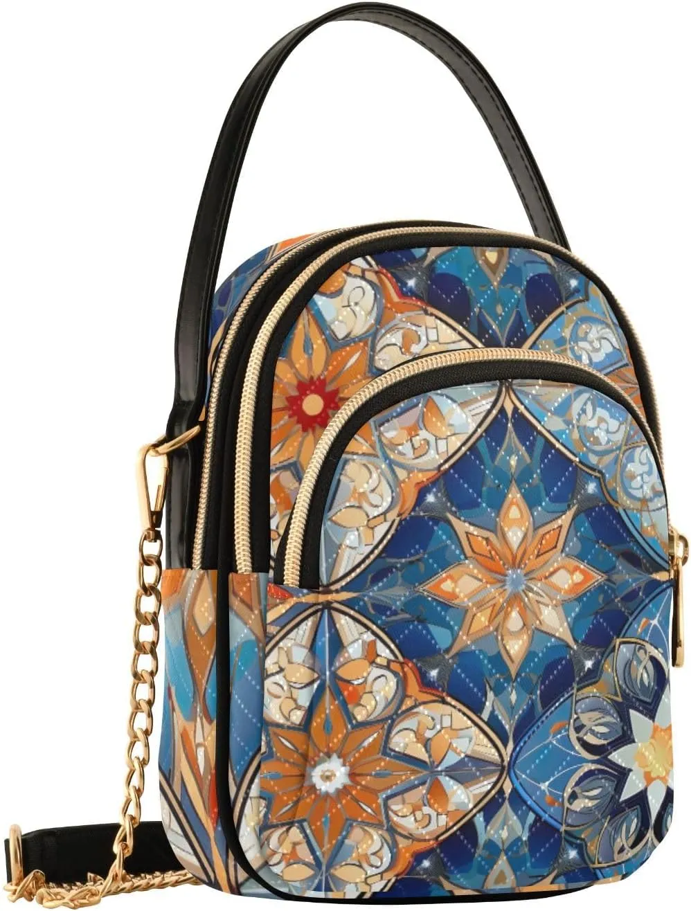 Vintage Floral with Blue Roses Triple Compartment Crossbody Bag, Ladies Shoulder Handbags