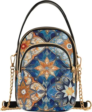 Vintage Floral with Blue Roses Triple Compartment Crossbody Bag, Ladies Shoulder Handbags