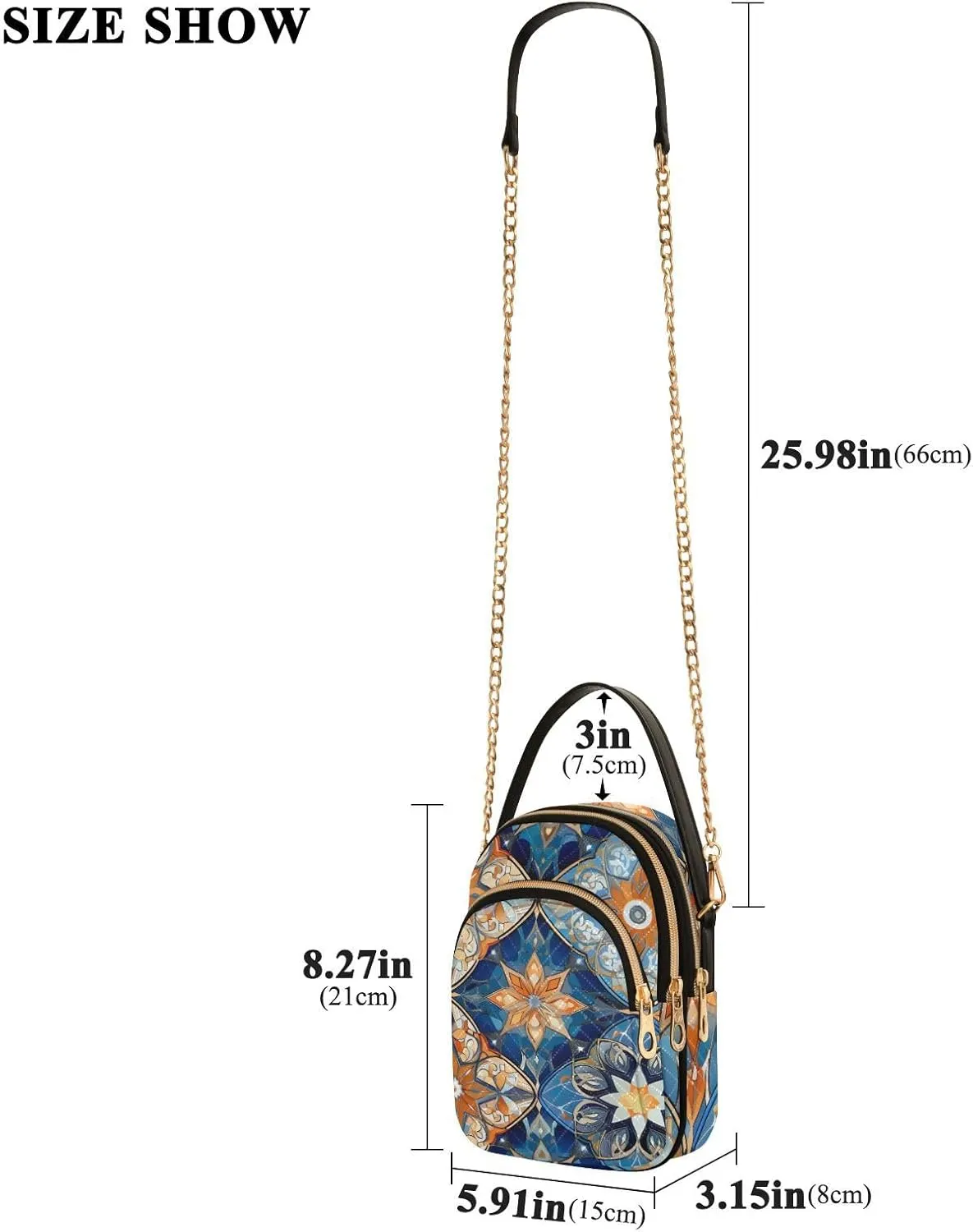 Vintage Floral with Blue Roses Triple Compartment Crossbody Bag, Ladies Shoulder Handbags