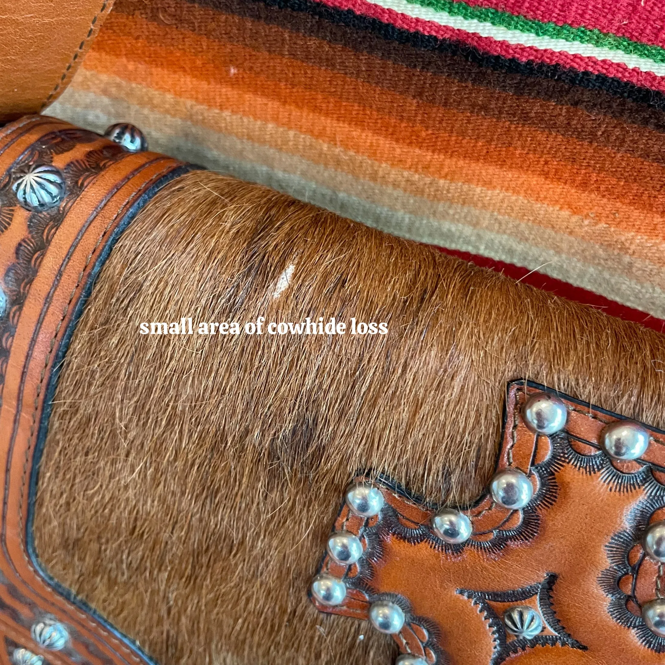 Vintage Tooled Leather Cowhide Shoulder Bag, Metal Studded Southwestern Bag