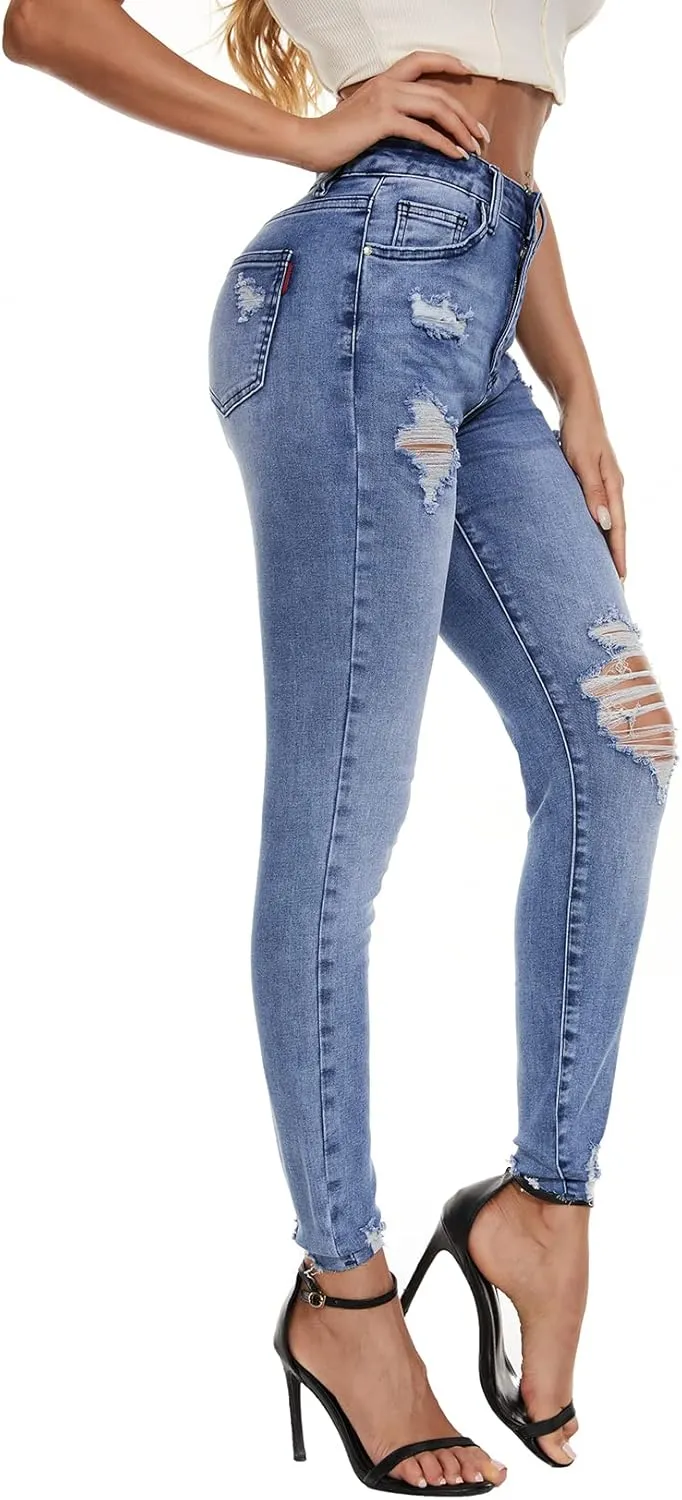 VIPONES Women Jeans High Waisted Skinny Stretchy Soft Slim Fit Distressed Comfy Classic Jeggings Denim Pants