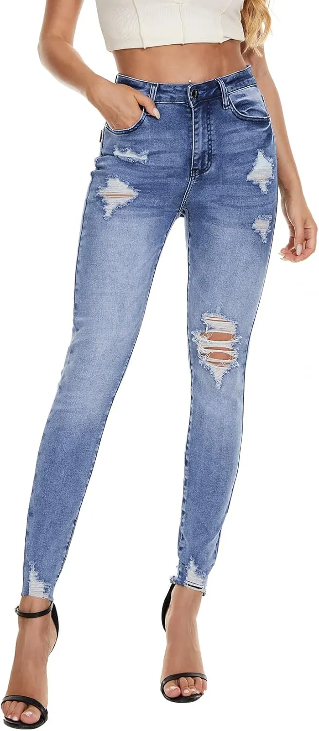 VIPONES Women Jeans High Waisted Skinny Stretchy Soft Slim Fit Distressed Comfy Classic Jeggings Denim Pants