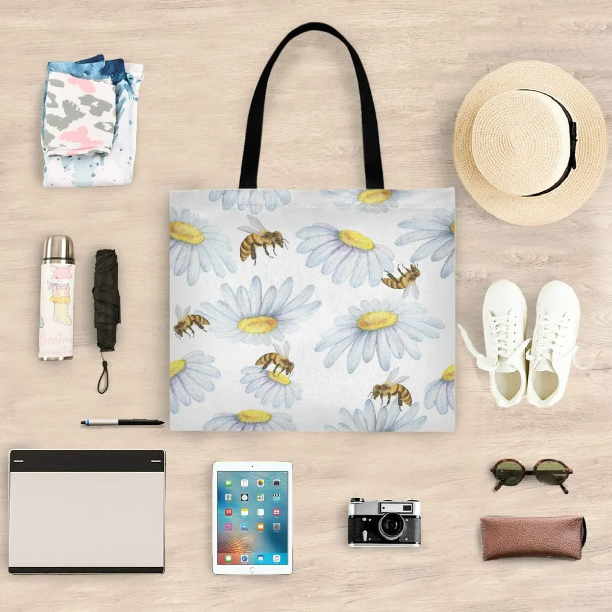 Visesunny Floral Beach Tote Stylish Travel Shopping Duty Bag with Long Handles