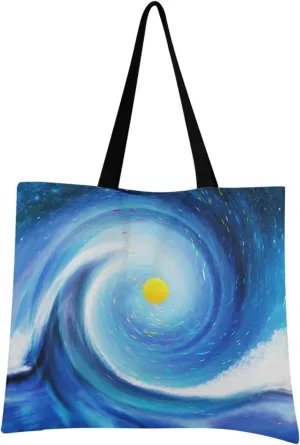 visesunny Women Extra Large Tote Bag Dramatic Wave In The Space Shoulder Bags Ladies Beach Travel Reusable Grocery Shopping Portable Storage Handbag