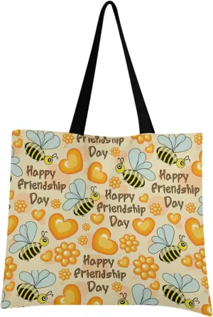 visesunny Women Extra Large Tote Bag Happy Friendship Day Shoulder Bags Ladies Beach Travel Reusable Grocery Shopping Portable Storage Handbag