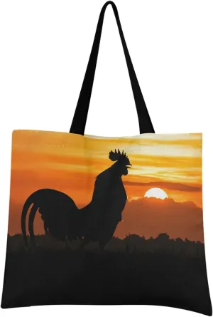 visesunny Women Extra Large Tote Bag Roosters Crow On The Lawn Shoulder Bags Ladies Beach Travel Reusable Grocery Shopping Portable Storage Handbag