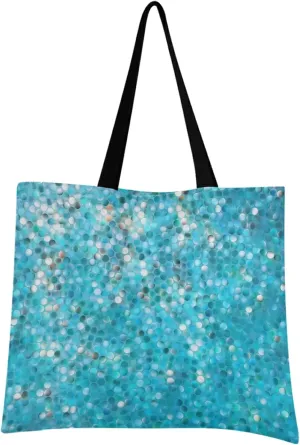visesunny Women Extra Large Tote Bag Round Blue Mosaic Pattern Shoulder Bags Ladies Beach Travel Reusable Grocery Shopping Portable Storage Handbag