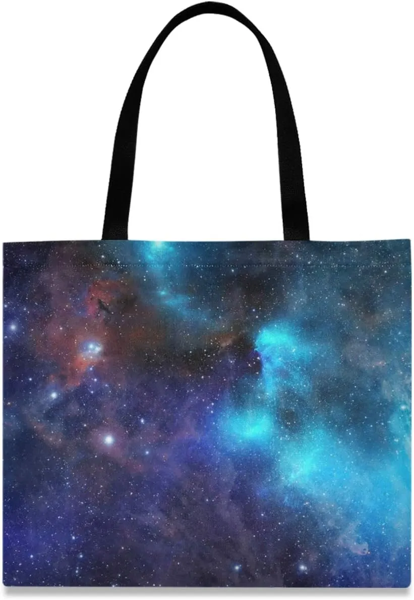 visesunny Women's Large Canvas Tote Shoulder Bag Blue Purple Nebula Cloud Top Storage Handle Shopping Bag Casual Reusable Tote Bag for Beach,Travel,Groceries,Books