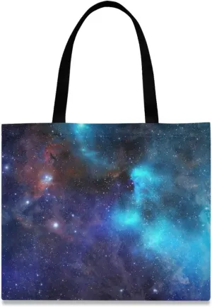 visesunny Women's Large Canvas Tote Shoulder Bag Blue Purple Nebula Cloud Top Storage Handle Shopping Bag Casual Reusable Tote Bag for Beach,Travel,Groceries,Books