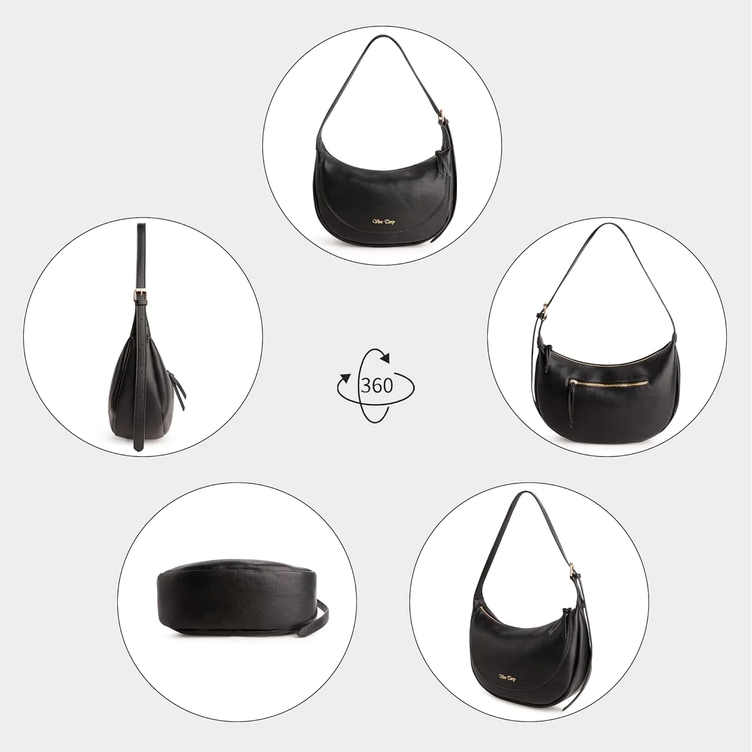 Viva Terry Vegan Leather Crescent Bag Casual Shoulder Purse and Handbag for Women with Adjustable Strap and Tassel