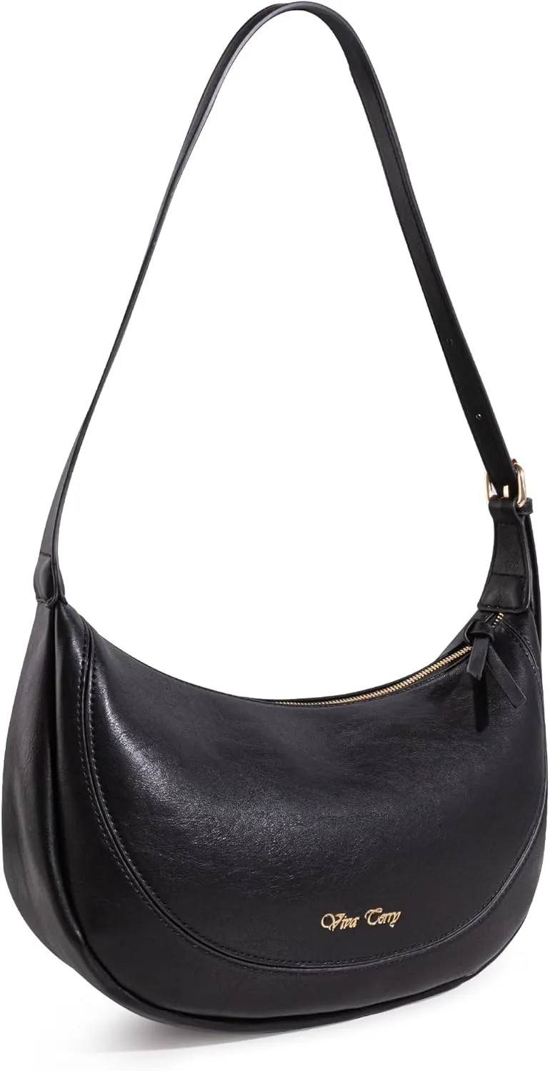 Viva Terry Vegan Leather Crescent Bag Casual Shoulder Purse and Handbag for Women with Adjustable Strap and Tassel