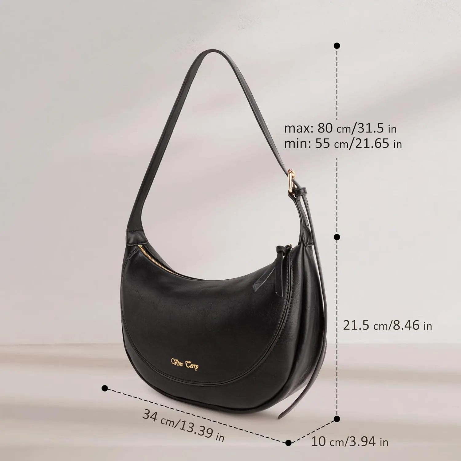 Viva Terry Vegan Leather Crescent Bag Casual Shoulder Purse and Handbag for Women with Adjustable Strap and Tassel