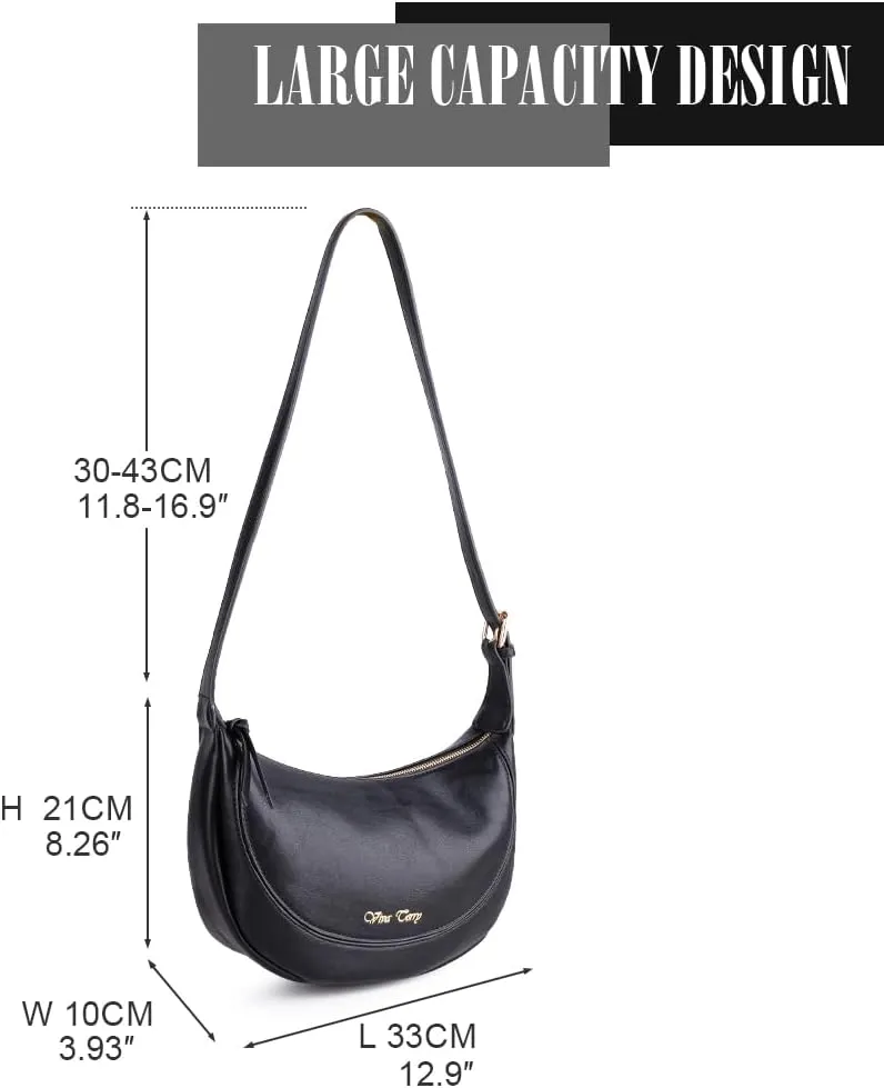 Viva Terry Vegan Leather Crescent Bag Casual Shoulder Purse and Handbag for Women with Adjustable Strap and Tassel