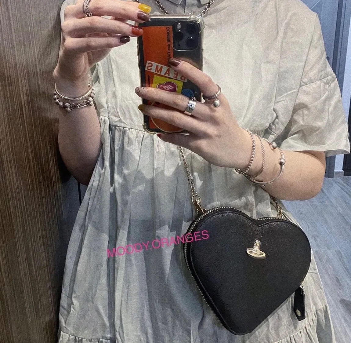 Vivienne Westwood New Heart Saffiano Leather Shoulder Bag
