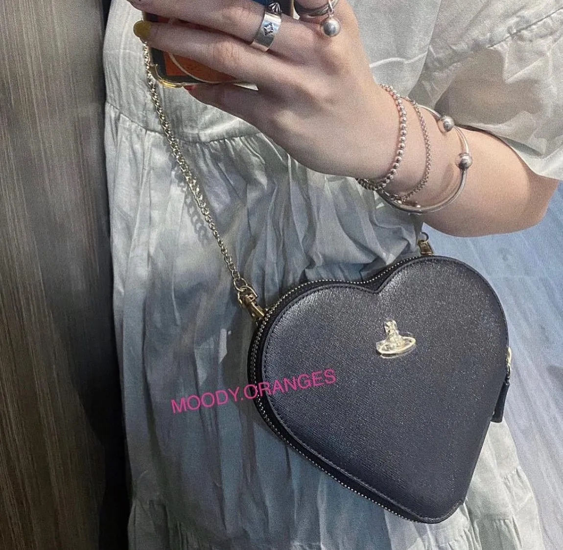 Vivienne Westwood New Heart Saffiano Leather Shoulder Bag
