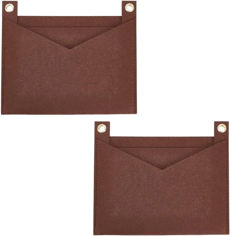 WADORN 2pcs Felt Purse Insert Organizer, Mini Handbag Shaper Rectangle Pocket Insert Liner Envelope Bag Organizer Insert with Grommets Bag in Bag for Women Clutch Pochette Purse, 7.2x8.6 Inch, Brown