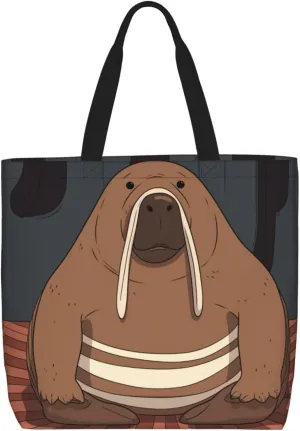 Walrus Large Tote Bag Portable Shopping Handbags With Zipper Inner Pocket Reusable Waterproof Beach Grocery Bag For Women Shopping Travel Work