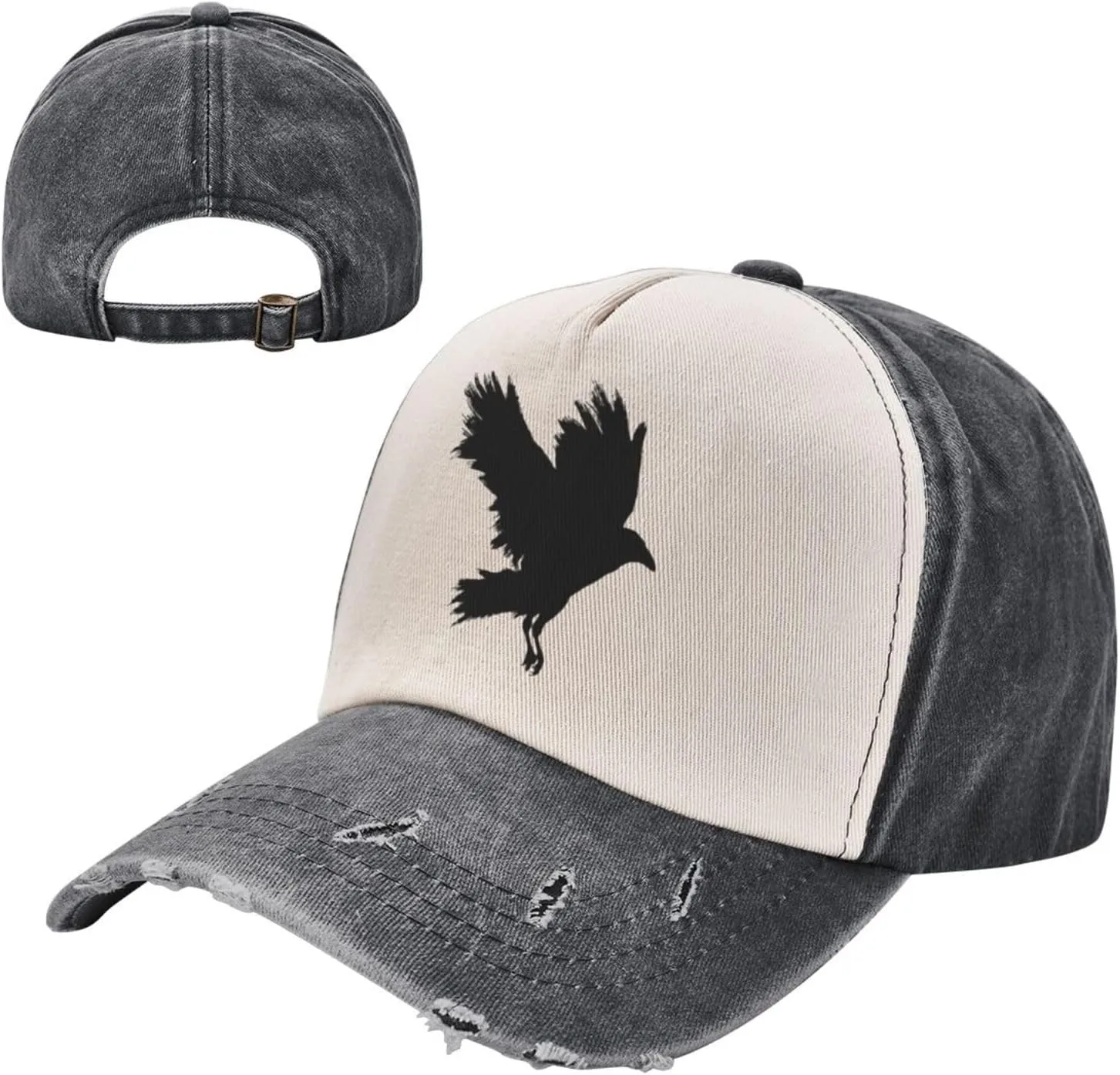Washed Crow Raven Black Bird Animal Baseball Cap Adjustable Denim Hat for Men Women