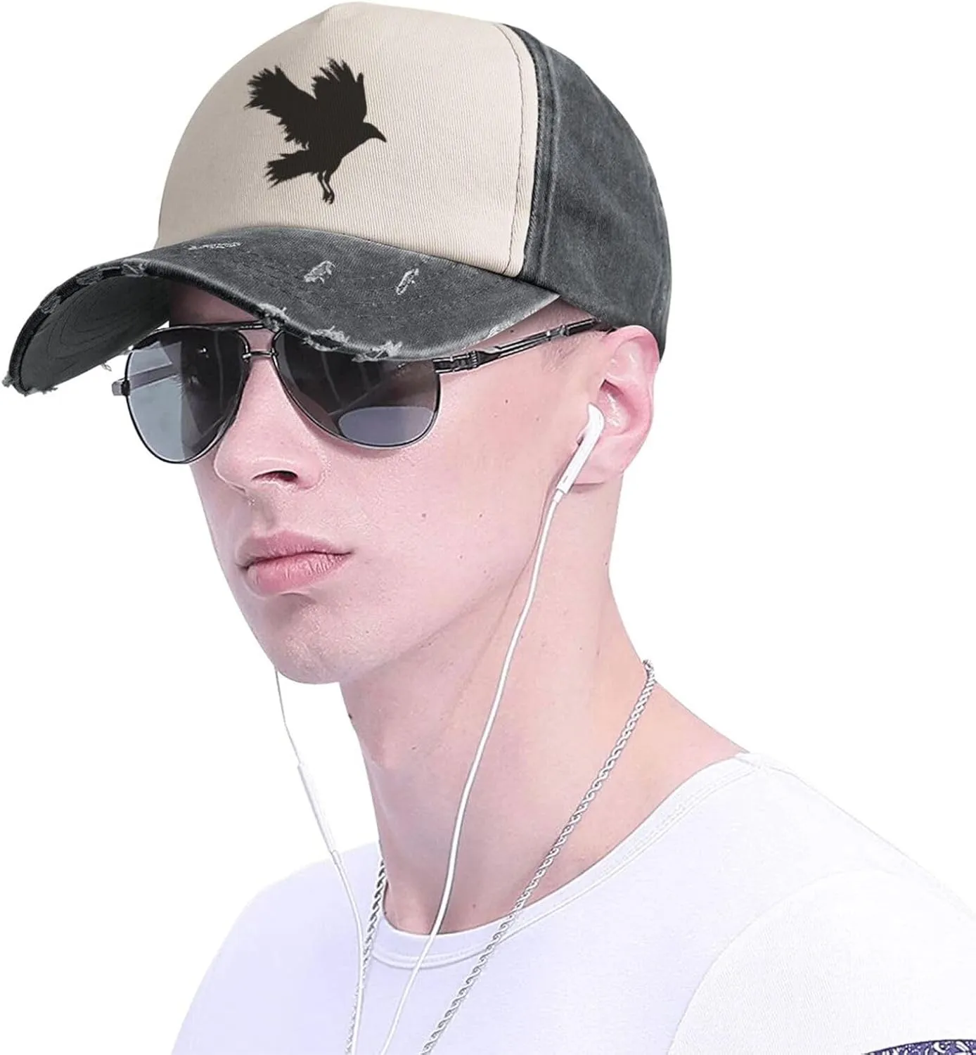 Washed Crow Raven Black Bird Animal Baseball Cap Adjustable Denim Hat for Men Women