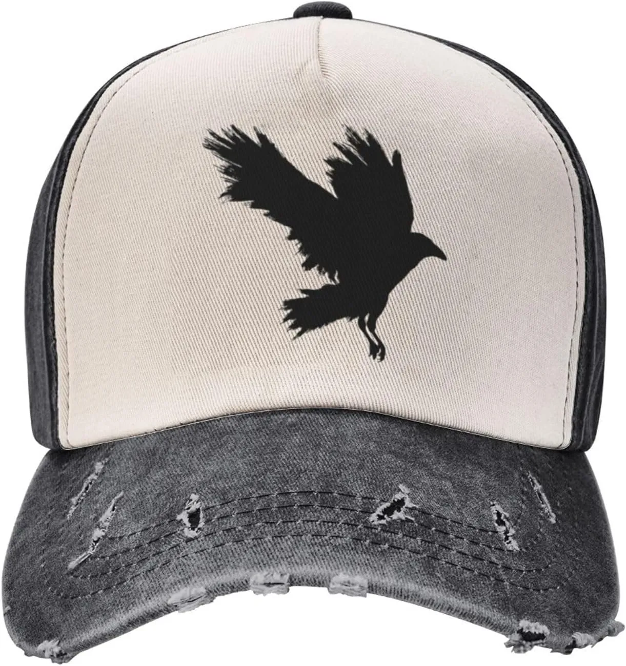 Washed Crow Raven Black Bird Animal Baseball Cap Adjustable Denim Hat for Men Women