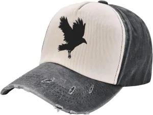 Washed Crow Raven Black Bird Animal Baseball Cap Adjustable Denim Hat for Men Women