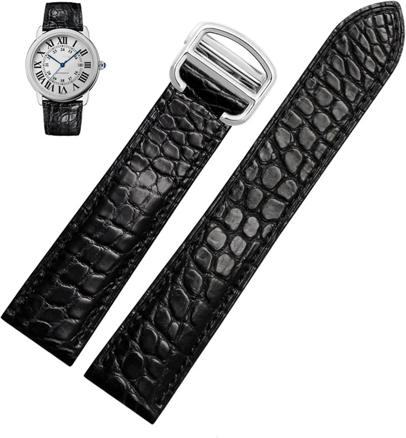 Watch Strap Suitable for Cartier Crocodile Leather Watch Strap Men Leather Tank Key London Calibo Watch Chain Women 20mm (Color : 10mm Gold Clasp, Size : 22mm)