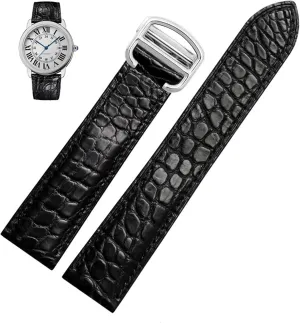 Watch Strap Suitable for Cartier Crocodile Leather Watch Strap Men Leather Tank Key London Calibo Watch Chain Women 20mm (Color : 10mm Gold Clasp, Size : 22mm)