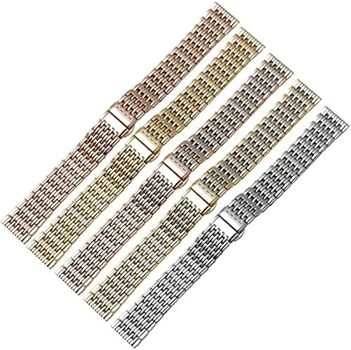 Watch Straps Stainless Steel Watchbands 13mm 18mm Thin Metal Watch Chain Replacement Female Strap Replacement Strap (Color : Gold, Size : 20mm)
