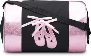 Water-resistance Dance Ballet Slippers Duffel Bag, Kids Travel Bag with Adjustable Carry On Pouch, Dance Accessories For Girls, Teens (Black/Pink)