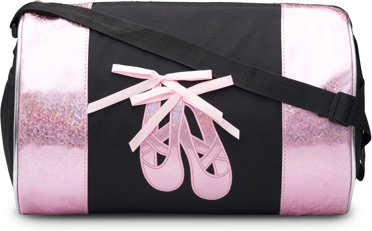 Water-resistance Dance Ballet Slippers Duffel Bag, Kids Travel Bag with Adjustable Carry On Pouch, Dance Accessories For Girls, Teens (Black/Pink)