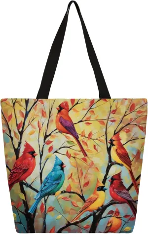 Watercolor Birds Tree Branch Canvas Tote Bag for Women Heavy Duty Canvas Bag Beach Bags Reusable Grocery Shopping Bags Tote Bag Gym Shoulder Bag with Inner Pocket