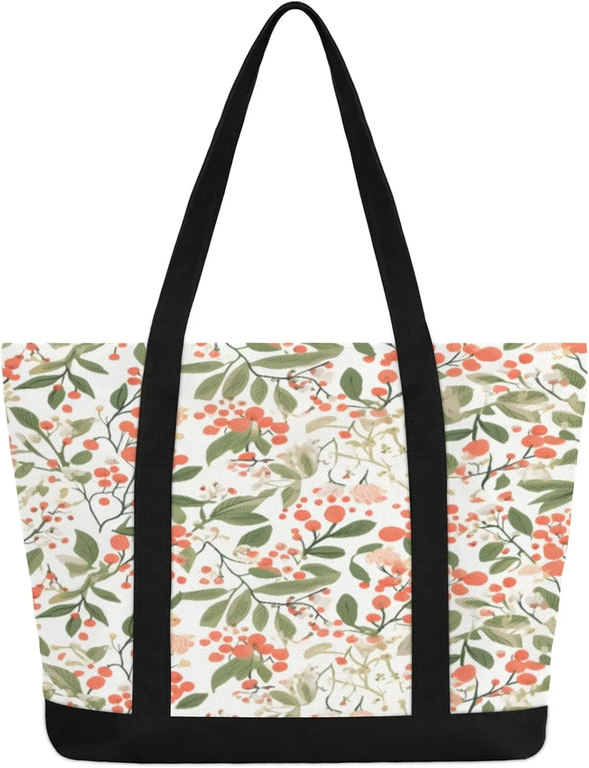 Watercolor Blue Wildflower Canvas Tote Bag Casual Shoulder Handbag Large Shopping Bags With 5 Pocket