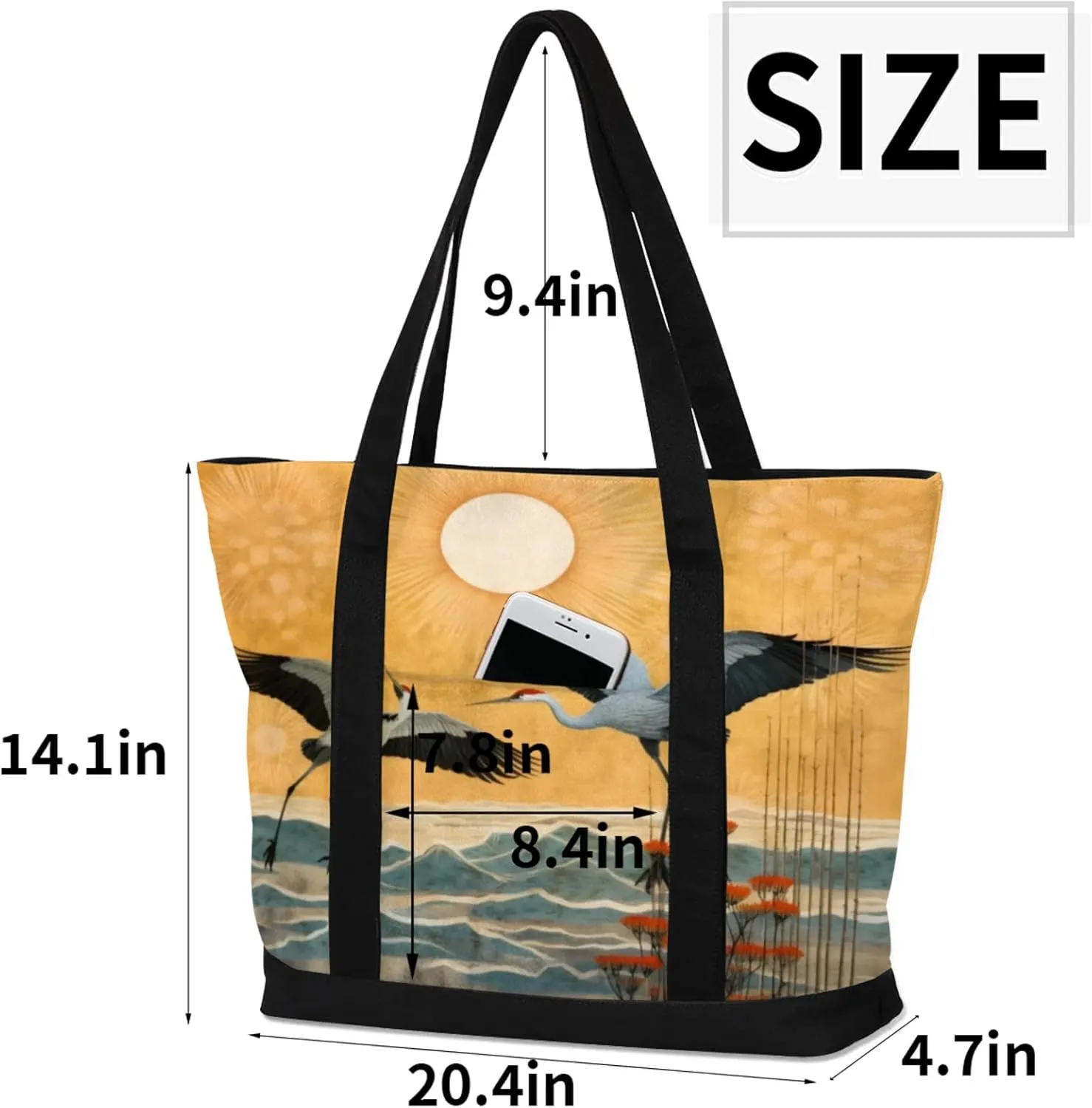 Watercolor Blue Wildflower Canvas Tote Bag Casual Shoulder Handbag Large Shopping Bags With 5 Pocket