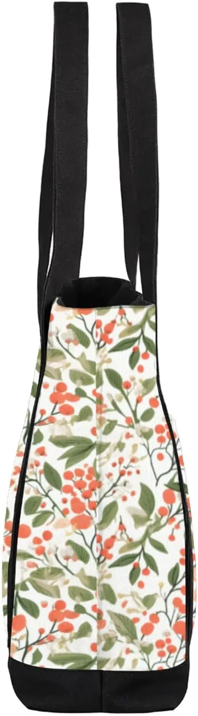 Watercolor Blue Wildflower Canvas Tote Bag Casual Shoulder Handbag Large Shopping Bags With 5 Pocket