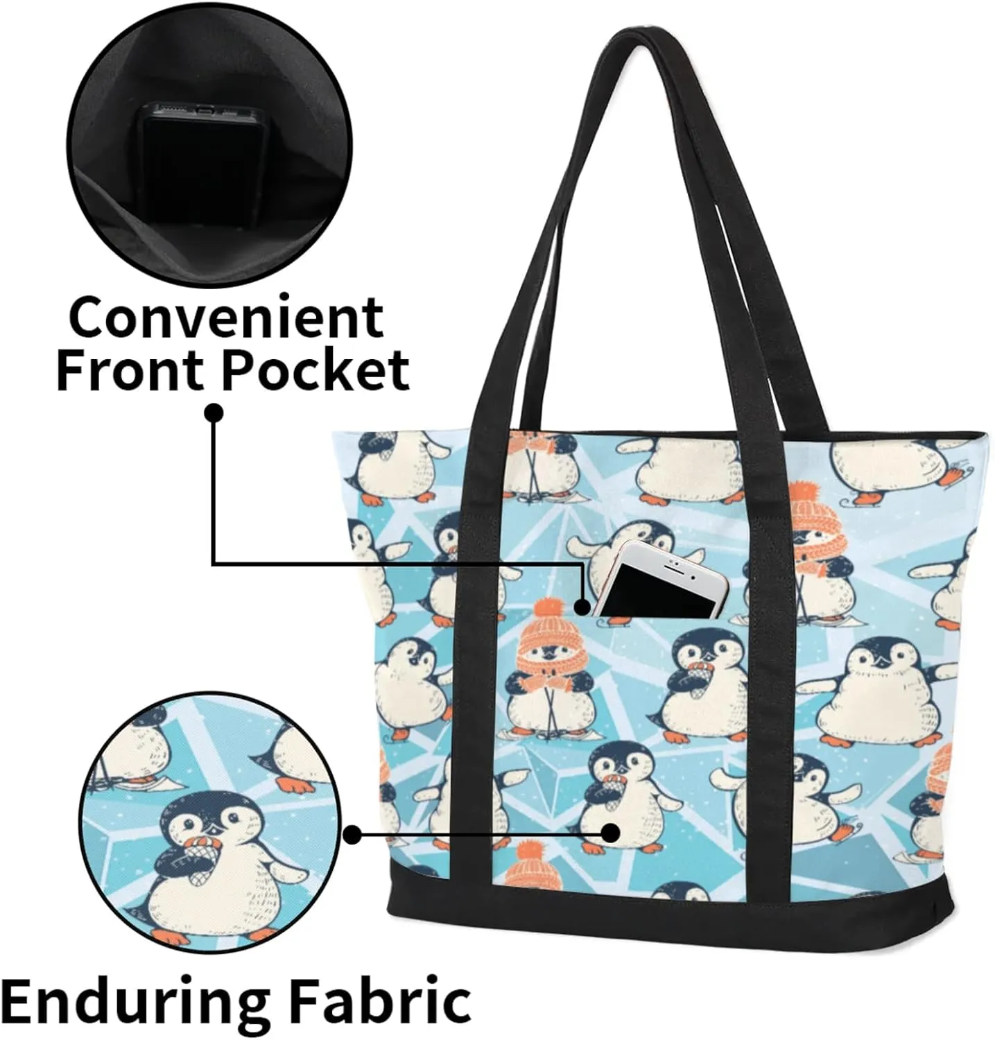 Watercolor Blue Wildflower Canvas Tote Bag Casual Shoulder Handbag Large Shopping Bags With 5 Pocket