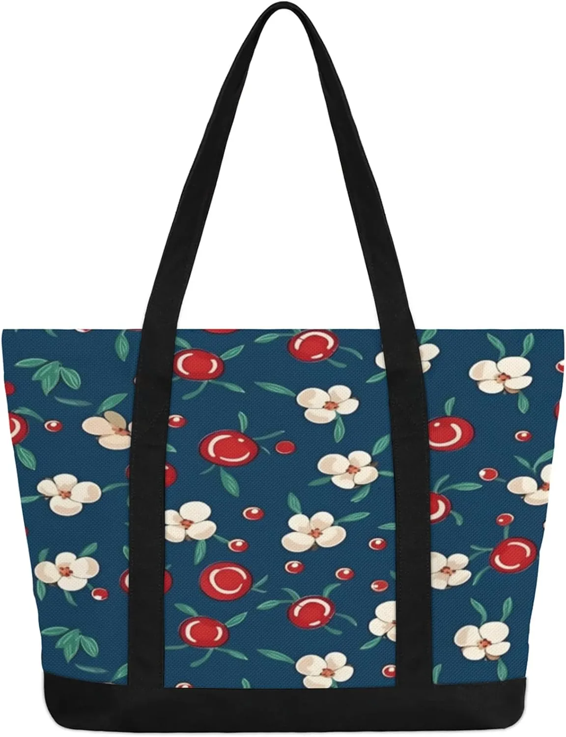Watercolor Blue Wildflower Canvas Tote Bag Casual Shoulder Handbag Large Shopping Bags With 5 Pocket