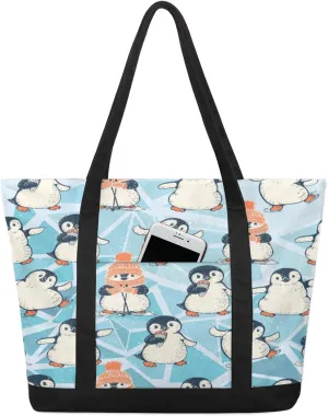 Watercolor Blue Wildflower Canvas Tote Bag Casual Shoulder Handbag Large Shopping Bags With 5 Pocket