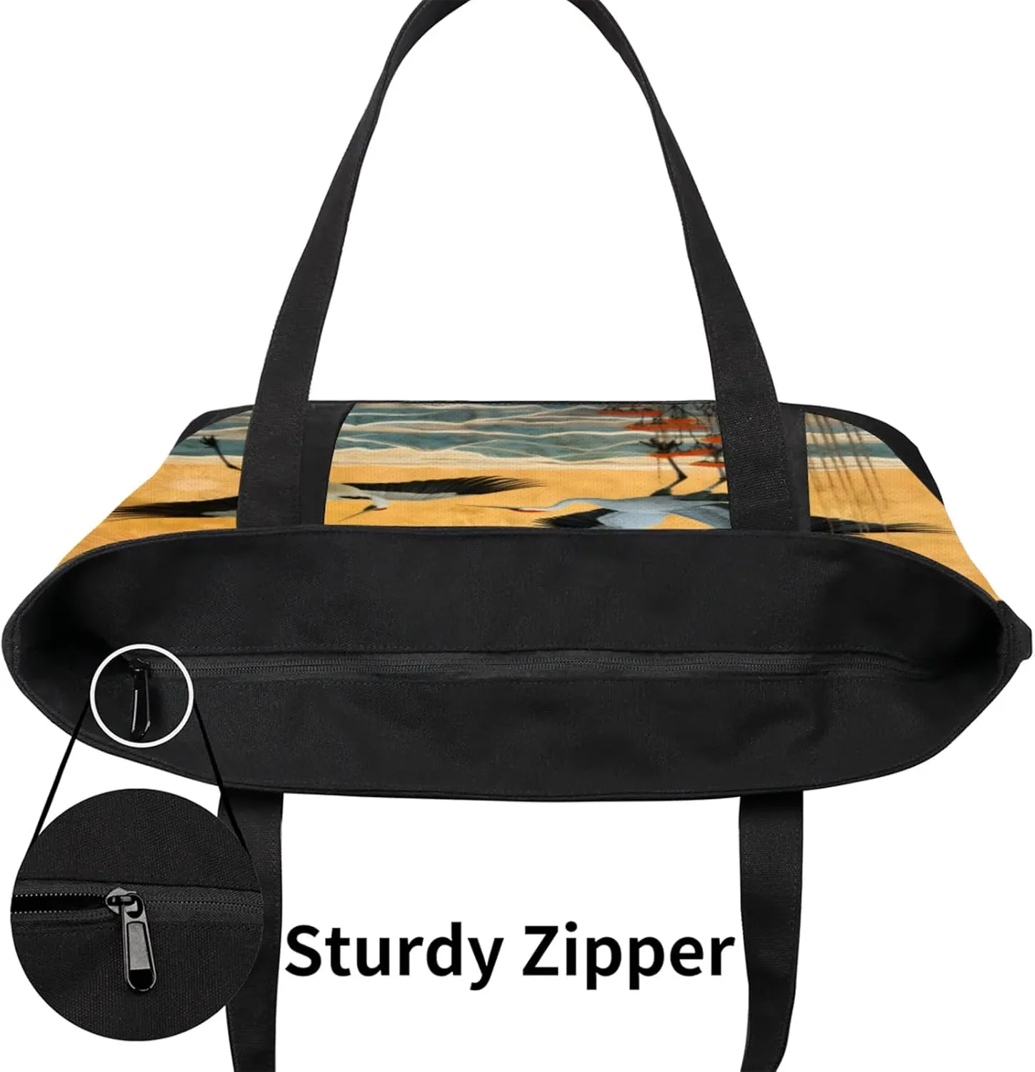 Watercolor Blue Wildflower Canvas Tote Bag Casual Shoulder Handbag Large Shopping Bags With 5 Pocket