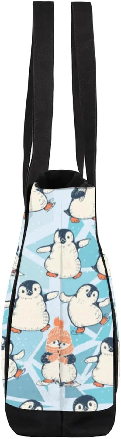 Watercolor Blue Wildflower Canvas Tote Bag Casual Shoulder Handbag Large Shopping Bags With 5 Pocket