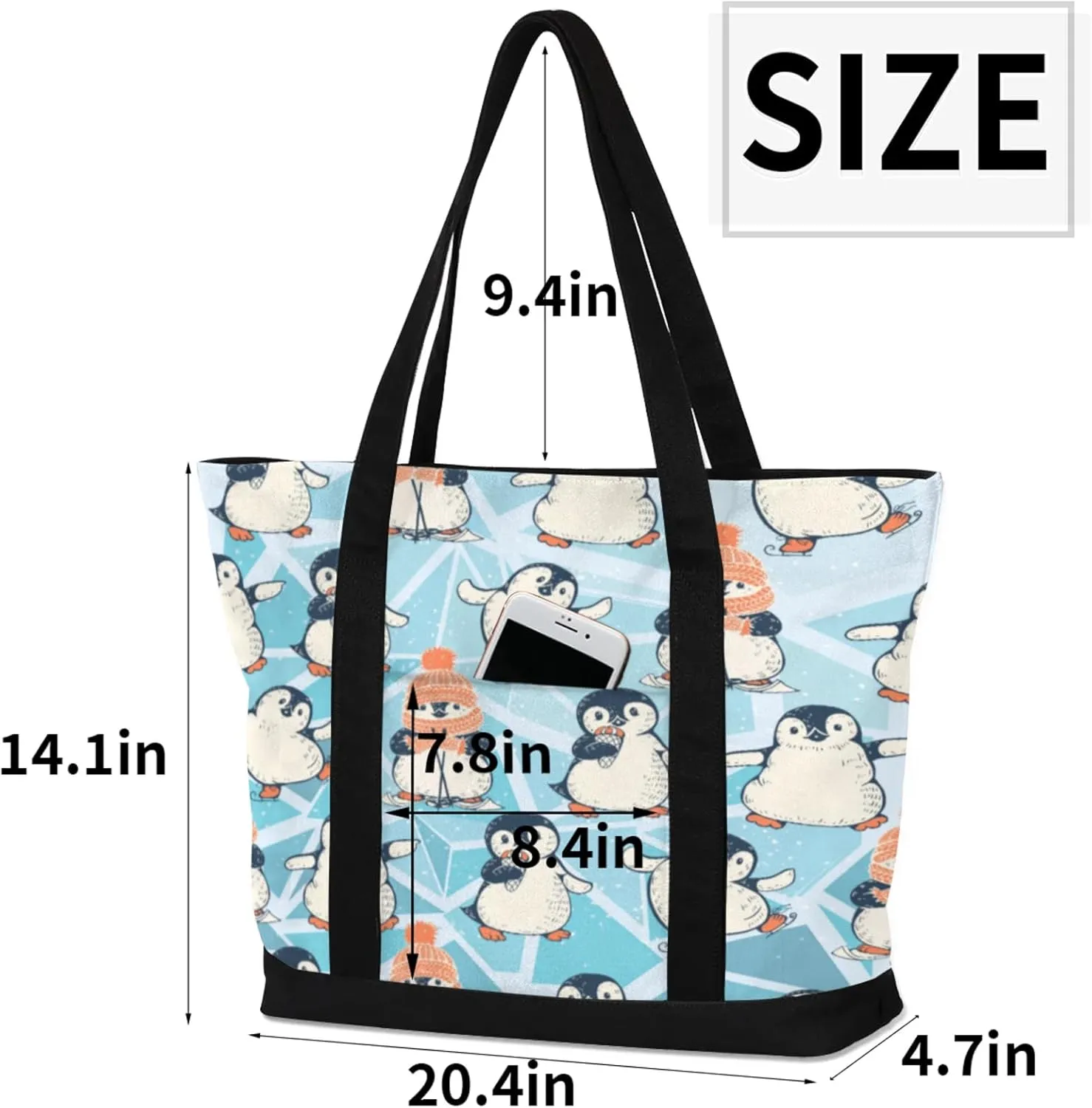 Watercolor Blue Wildflower Canvas Tote Bag Casual Shoulder Handbag Large Shopping Bags With 5 Pocket