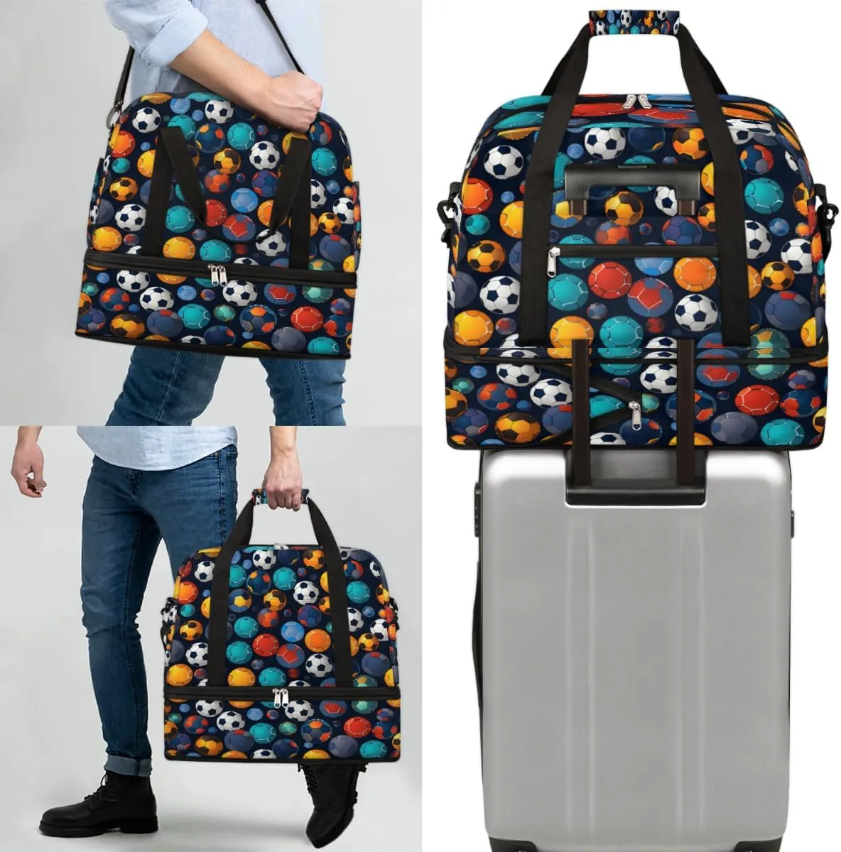 Watercolor Football Foldable Duffle Bag with Shoes Compartment Large Capacity Waterproof Travel Weekender Bag Overnight Bag for Sports Gym