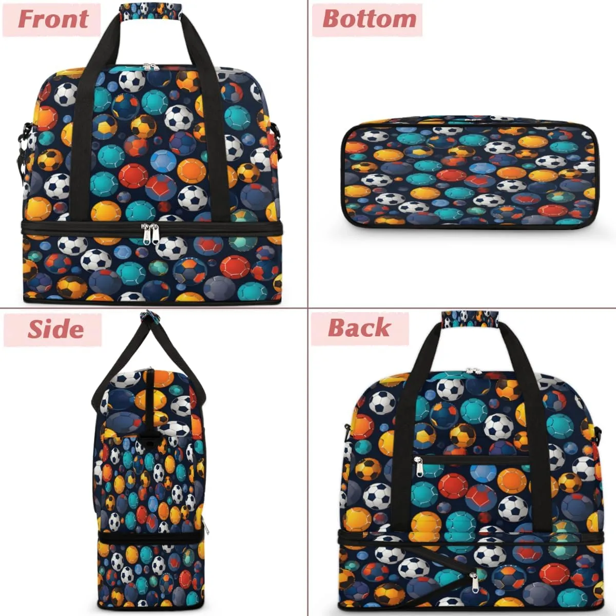 Watercolor Football Foldable Duffle Bag with Shoes Compartment Large Capacity Waterproof Travel Weekender Bag Overnight Bag for Sports Gym