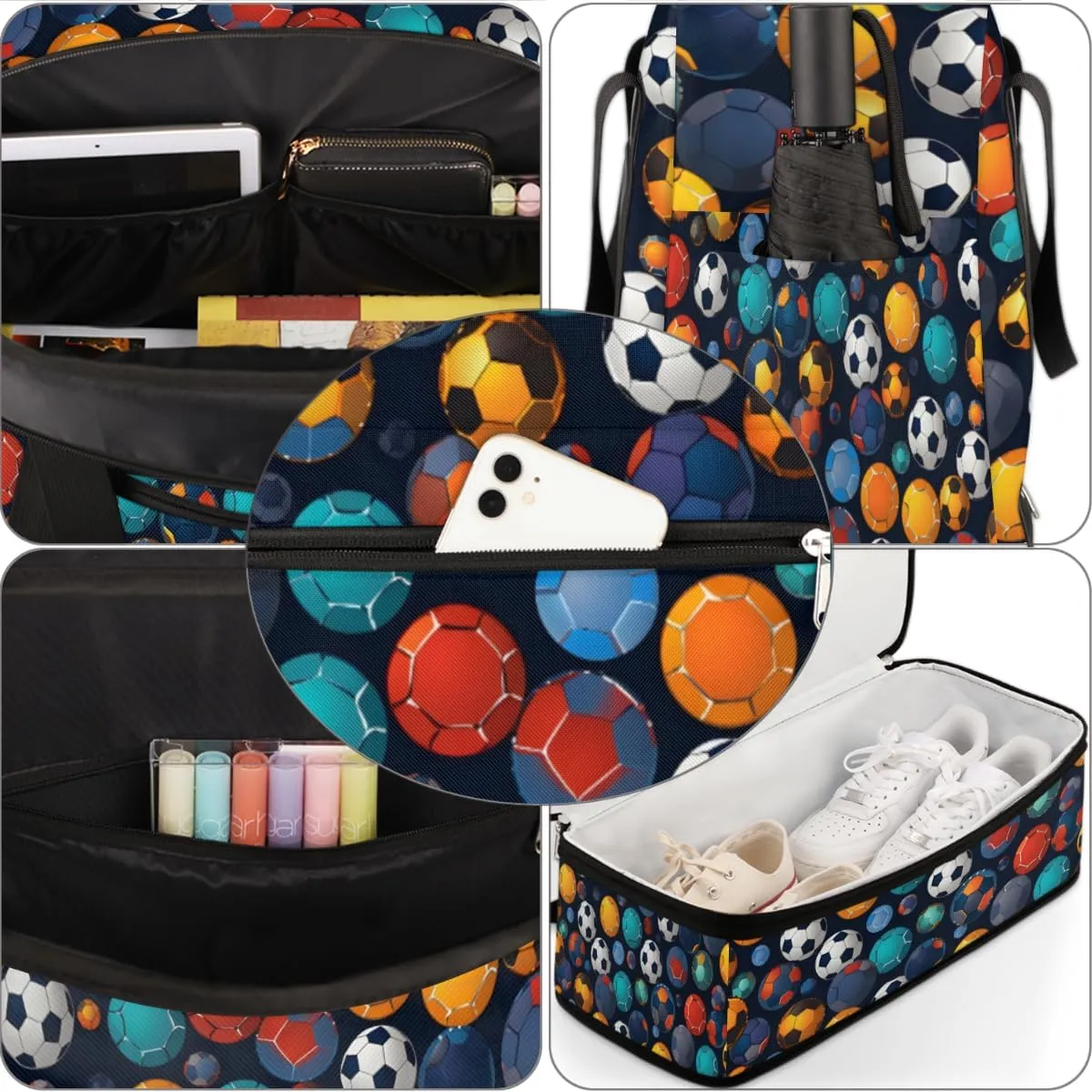 Watercolor Football Foldable Duffle Bag with Shoes Compartment Large Capacity Waterproof Travel Weekender Bag Overnight Bag for Sports Gym