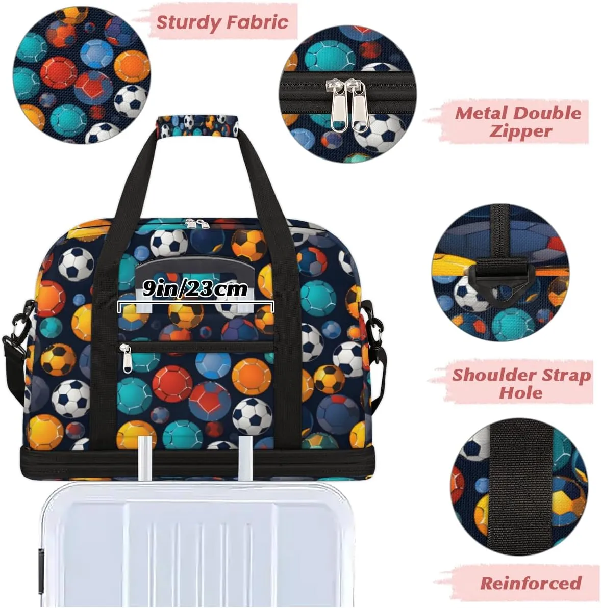 Watercolor Football Foldable Duffle Bag with Shoes Compartment Large Capacity Waterproof Travel Weekender Bag Overnight Bag for Sports Gym