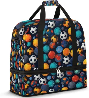 Watercolor Football Foldable Duffle Bag with Shoes Compartment Large Capacity Waterproof Travel Weekender Bag Overnight Bag for Sports Gym