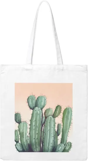 Watercolor Green Cactus Large Canvas Tote Bag Cute Travel Shoulder Bag Reusable Washable Shopping Grocery Bags For Women Men