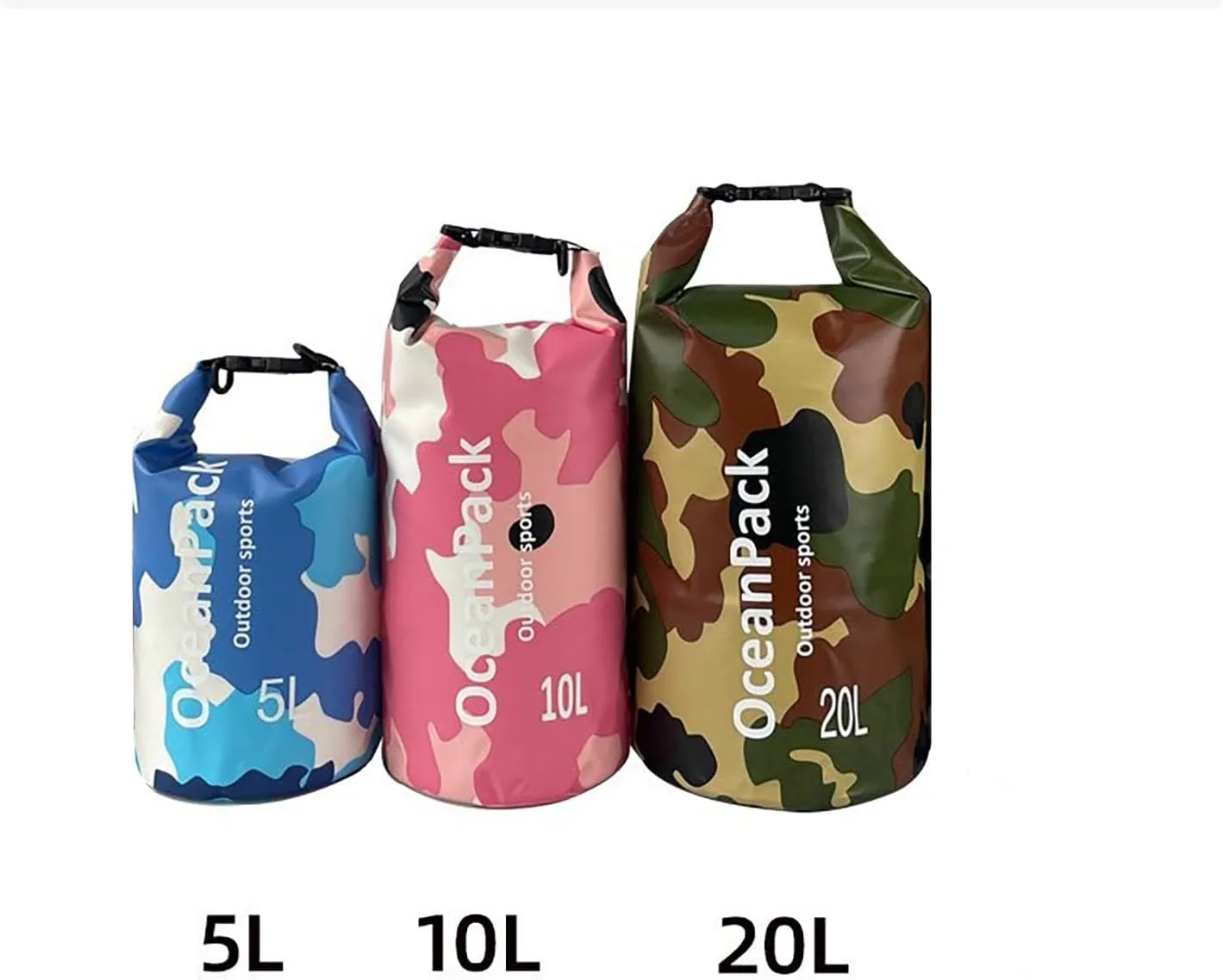 Waterproof Dry Bag 5L/10L/20L for men- PVC Material, Camo Design, Single/Dual Shoulder Straps for Kayaking, Swimming, Beach, Boating & Outdoor Activities (GRAY CAMO, 20L)